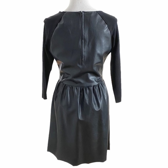 RICH & ROYAL BLACK FAUX LEATHER PANEL HALF RAGLAN SLEEVES MINI DRESS - M - Picture 3 of 10